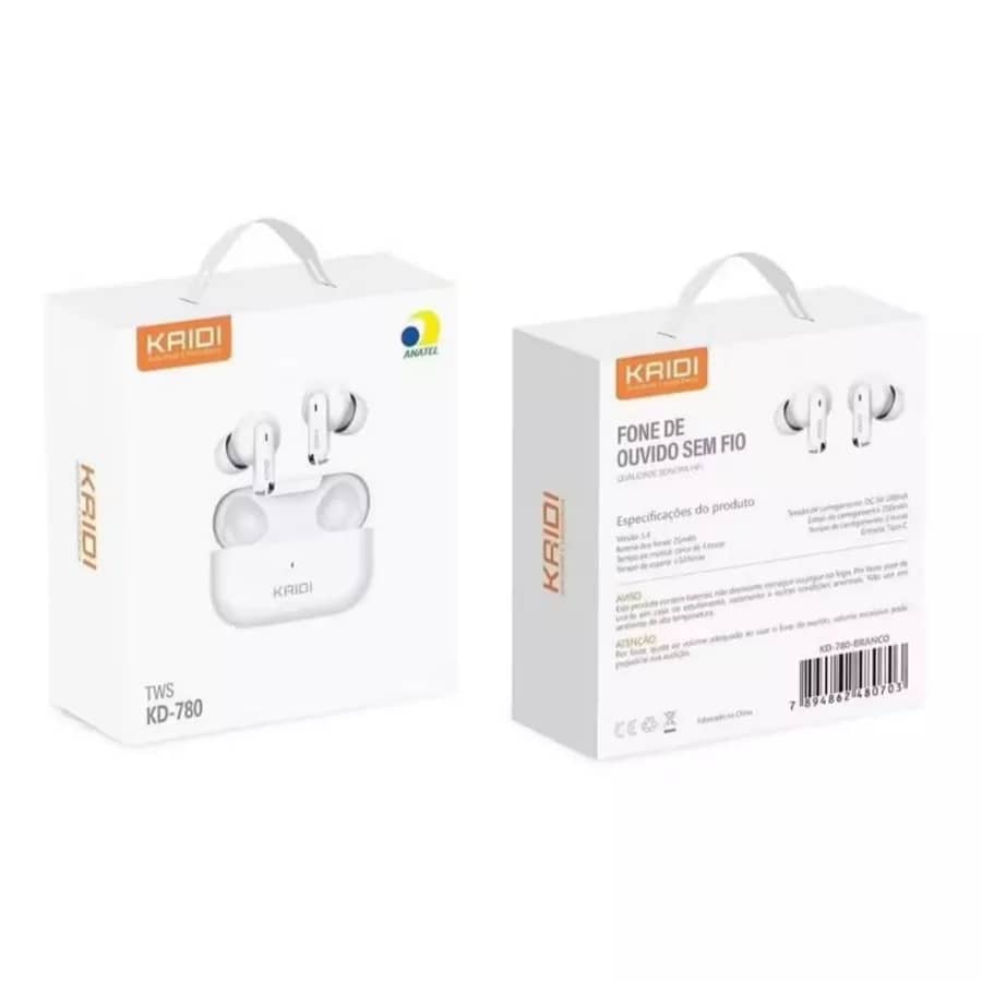 Fone De Ouvido In-ear Sem Fio Kaidi KD-780 TWS Bluetooth Branco