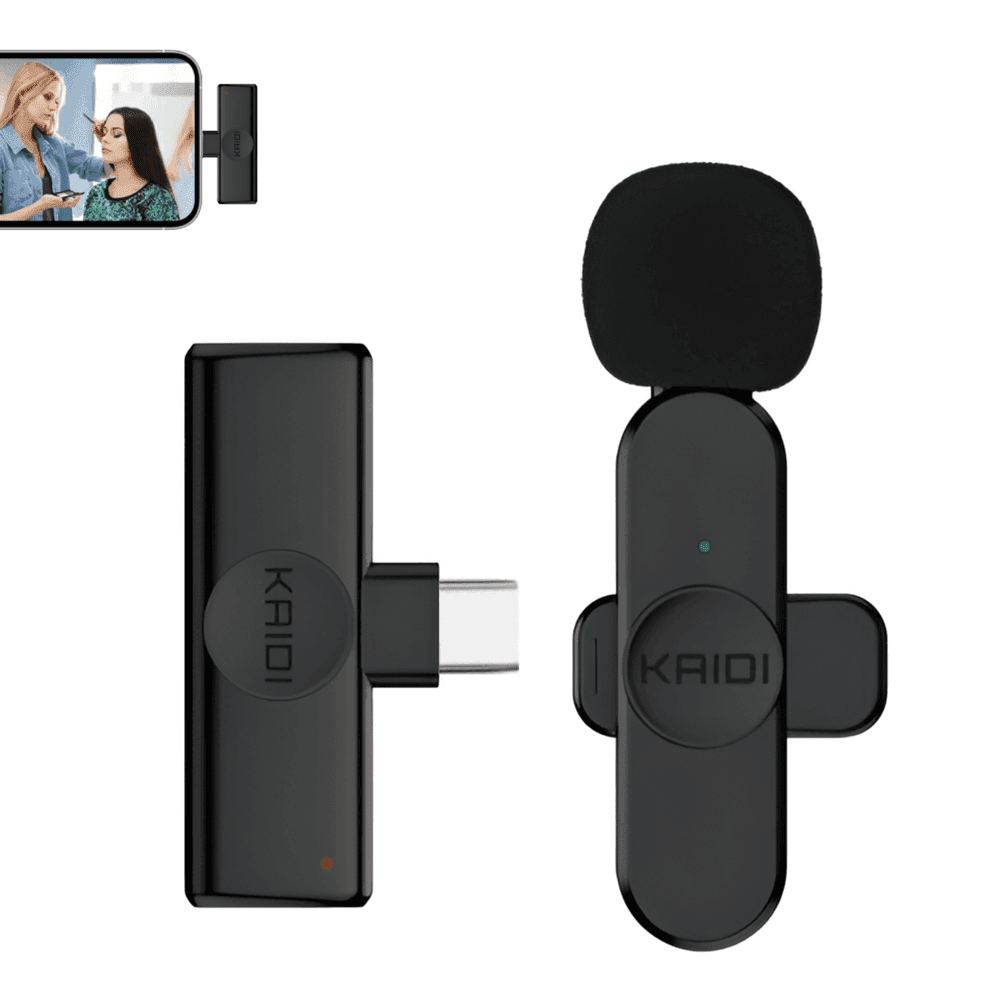 Microfone de Lapela Sem Fio Kaidi KMF5-C Wireless USB-C para Smartphones